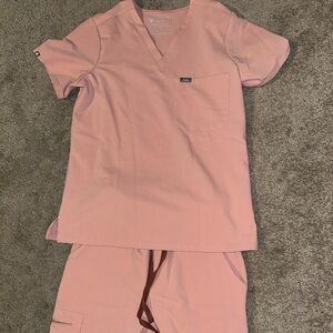 New pink sandstone figs scrub set, high wasted yola scrub pants